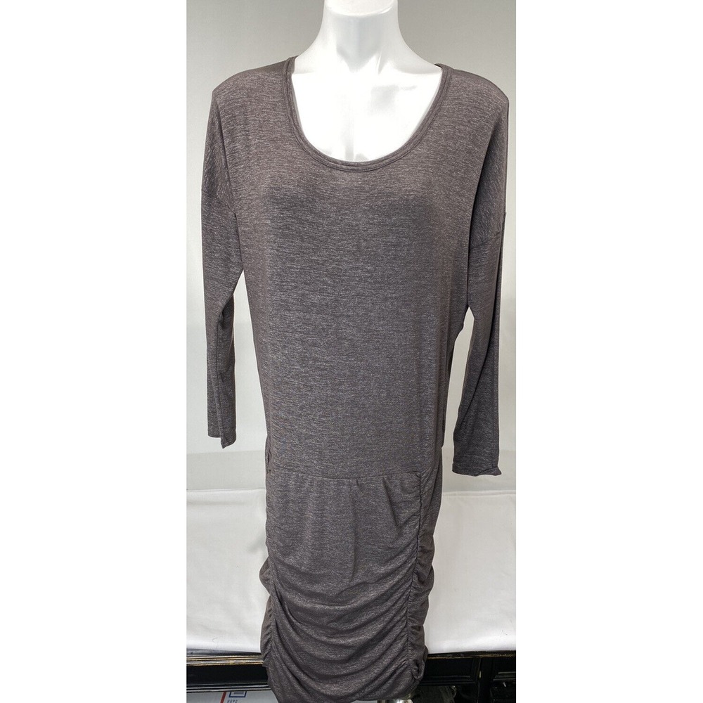 Athleta Shift Dress Women Medium Cranberry Polyester Knit Side Gathers Cozy Vibe